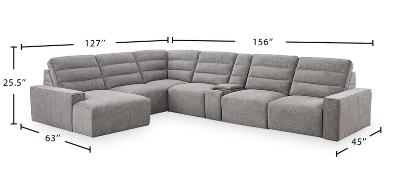 Sofa sectionnel de gauche Prestige de Shaquille O’Neal Home 7 pièces avec inclinaison et coulissement électrique - gris