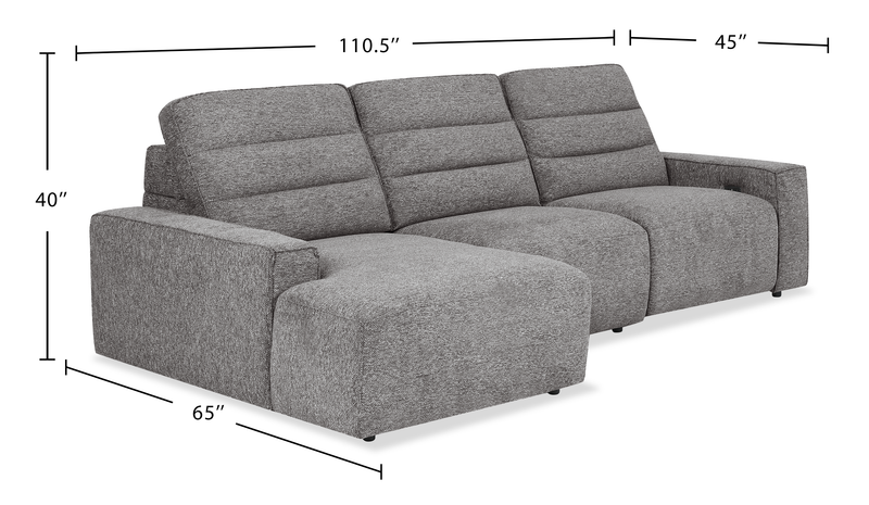 Sofa sectionnel de gauche Prestige de Shaquille O’Neal Home 3 pièces avec inclinaison électrique - gris