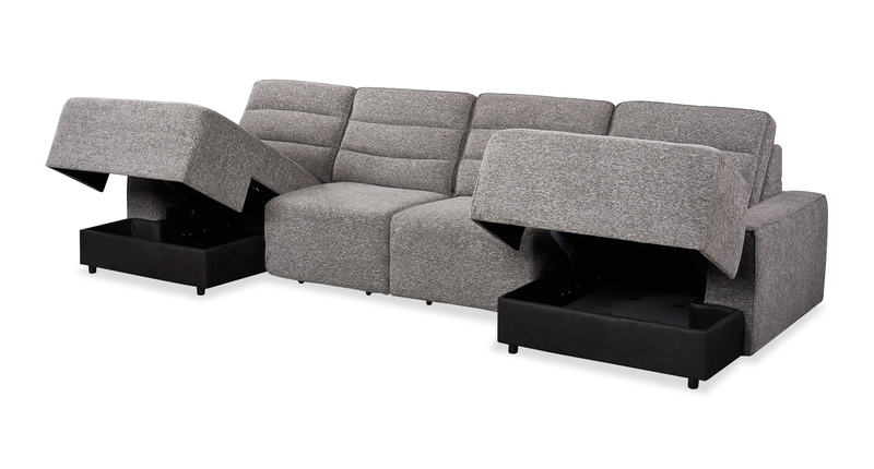 Sofa sectionnel Prestige de Shaquille O’Neal Home 4 pièces avec coulissement électrique et fauteuil long de rangement - gris