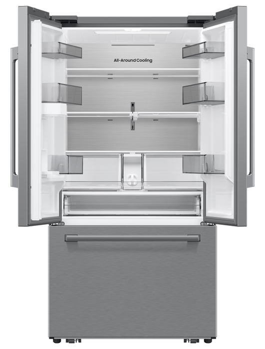 Réfrigérateur Bespoke de Samsung de 24 pi3 et de 36 po de profondeur comptoir à portes françaises avec IA – acier inoxydable - RF70H25KERAA