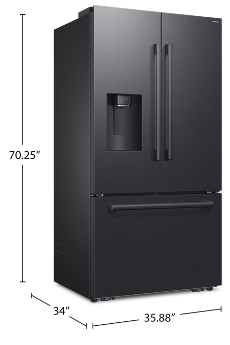 Réfrigérateur à 3 portes Bespoke de Samsung de 29 pi3 et de 35,88 po à portes françaises avec IA - noir - RF70H30GEEAA