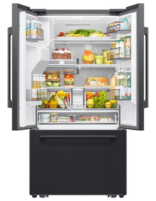 Réfrigérateur à 3 portes Bespoke de Samsung de 29 pi3 et de 35,88 po à portes françaises avec IA - noir - RF70H30GEEAA