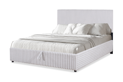 Ridge Upholstered Storage Platform Bed in Grey Fabric - Queen Size | Lit plateforme rembourré Ridge en tissu gris avec rangement - format grand lit