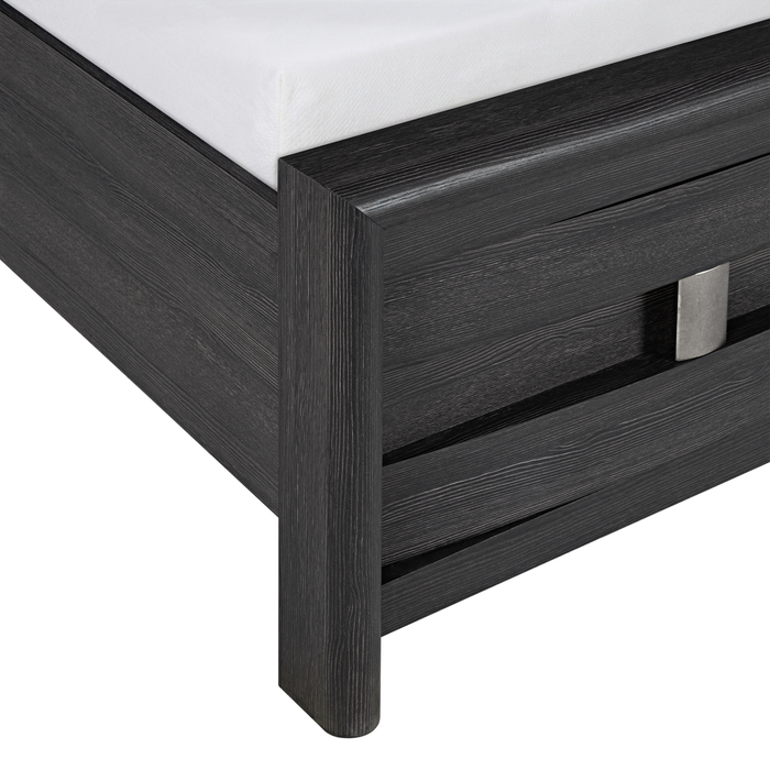 Lit de rangement Rocco avec 2 tiroirs de pied de lit intégrés et tête de lit illuminée à DEL, gris foncé - format très grand lit
