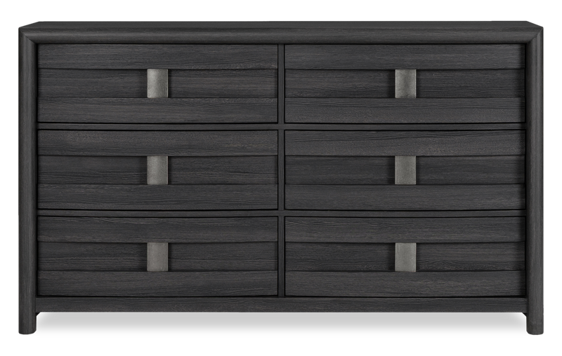Ensemble de chambre à coucher Rocco 6 pièces avec lit de rangement illuminé à DEL, commode, miroir et table de nuit, brun clair - format très grand lit