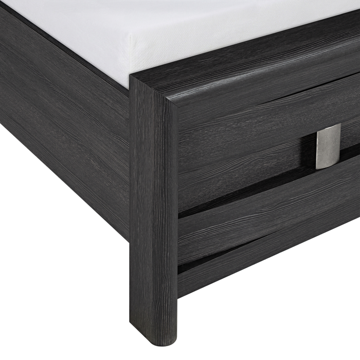 Lit de rangement Rocco avec 2 tiroirs de pied de lit intégrés et tête de lit illuminée à DEL, gris foncé - format grand lit 