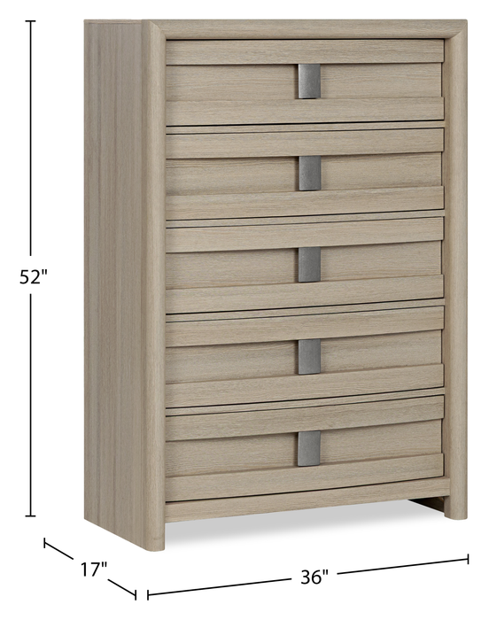 Commode verticale de chambre à coucher Rocco de 36 po (L) x 52 po (H) à 5 tiroirs - brun clair