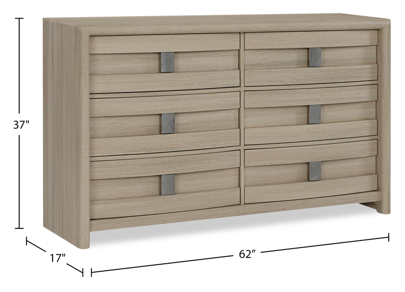 Commode de chambre à coucher Rocco de 62 po (L) x 37 po (H) à 6 tiroirs - brun clair