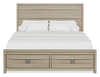 Rocco 5pc Bedroom Set with LED Lit Storage Bed, Dresser & Mirror, Light Brown - King Size | Ensemble de chambre à coucher Rocco 5 pièces avec lit de rangement illuminé à DEL, commode et miroir, brun clair - format très grand lit