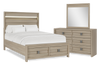 Ensemble de chambre à coucher Rocco 5 pièces avec lit de rangement illuminé à DEL, commode et miroir, brun clair - format grand lit
