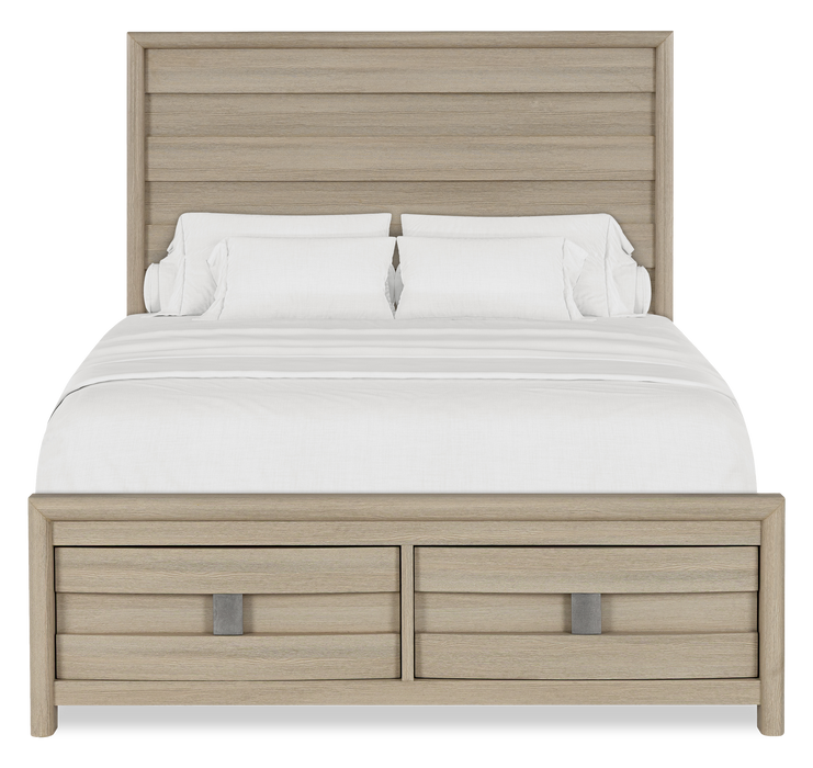 Ensemble de chambre à coucher Rocco 5 pièces avec lit de rangement illuminé à DEL, commode et miroir, brun clair - format grand lit