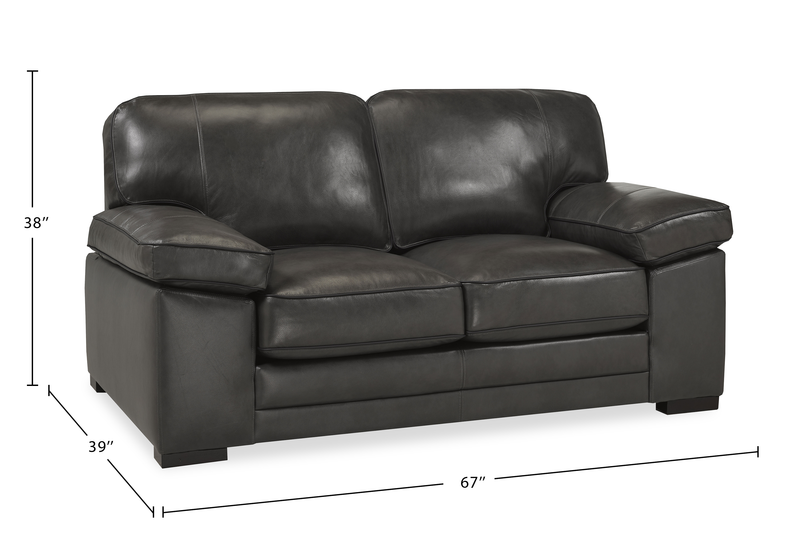 Causeuse Rodeo de 67 po en cuir véritable de qualité supérieure avec coussins amovibles - anthracite