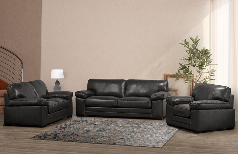 Causeuse Rodeo de 67 po en cuir véritable de qualité supérieure avec coussins amovibles - anthracite