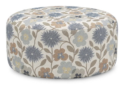 Made in Canada Customizable Sofa Lab Round 38" Fabric Ottoman – Dragonfly Accent Fabric | Pouf courbé personnalisable de Sofa Lab de 38 po fabriqué au Canada en tissu - tissu décoratif Dragonfly