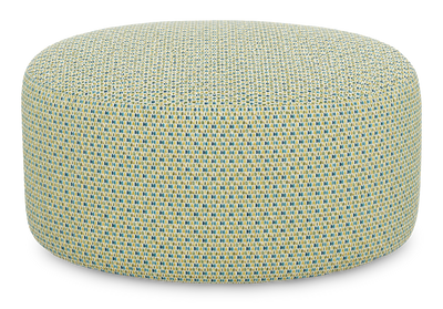 Made in Canada Customizable Sofa Lab Round 38" Fabric Ottoman – Peacock Accent Fabric | Pouf courbé personnalisable de Sofa Lab de 38 po fabriqué au Canada en tissu - tissu décoratif Peacock
