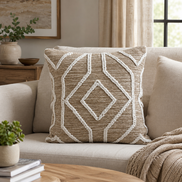 Coussin décoratif Sadie en tissu - café