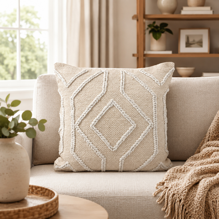 Coussin décoratif Sadie en tissu - beige