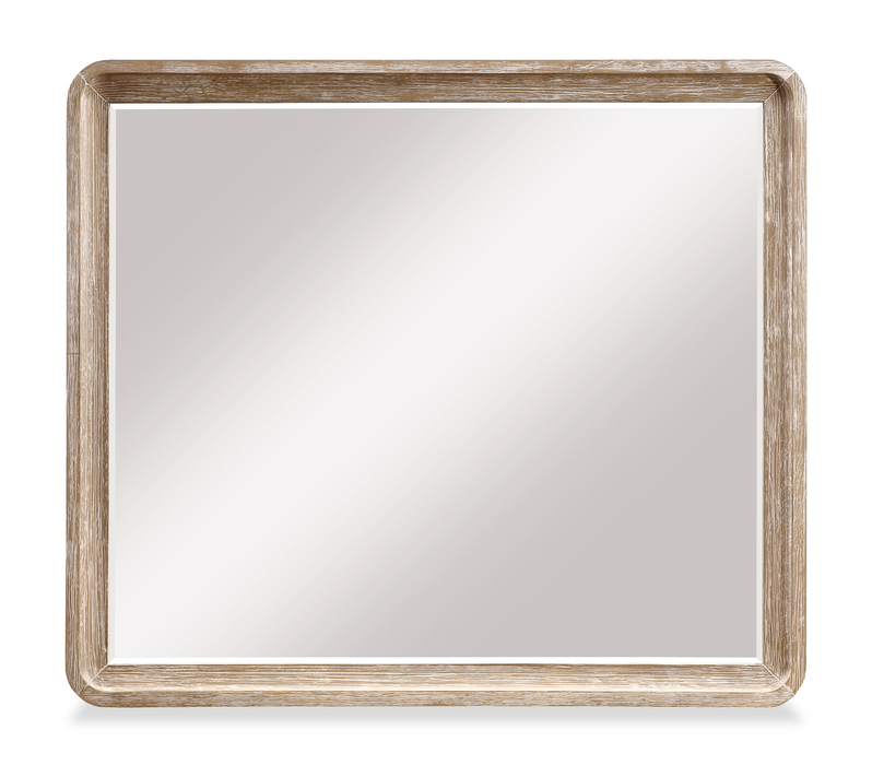 Ensemble de chambre à coucher Sasha 6 pièces avec lit en tissu, commode, miroir et table de nuit, brun chêne naturel - format très grand lit