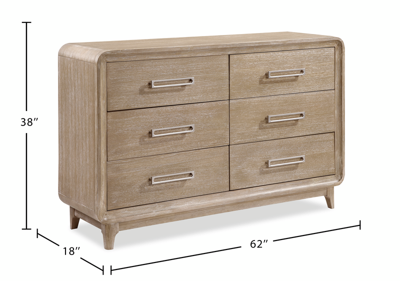 Commode de chambre à coucher Sasha de 62 po (L) x 38 po (H) à 6 tiroirs - brun chêne naturel