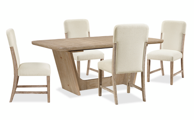 Austin 5pc Extension Dining Set with Table & 4 Chairs, 82-94"W - Taupe & Natural Oak Brown | Ensemble de salle à manger Austin 5 pièces avec table, rallonge de 82 po à 94 po (L) et 4 chaises - taupe et brun chêne naturel