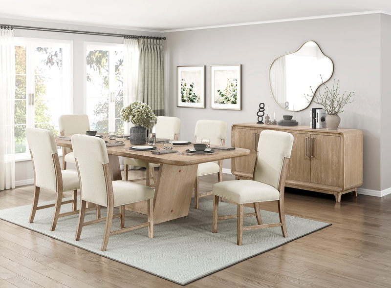 Ensemble de salle à manger Austin 5 pièces avec table, rallonge de 82 po à 94 po (L) et 7 chaises - taupe et brun chêne naturel