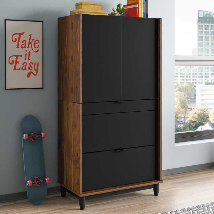 Bureau d’ordinateur Sedgwick de 30,87 po à 2 portes avec armoire et système de gestion des câbles - noyer majestueux