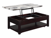 Table à café traditionnelle Sicily de 48 po avec dessus relevable et tablette et roulettes - Espresso léger avec dessus en imitation de marbre