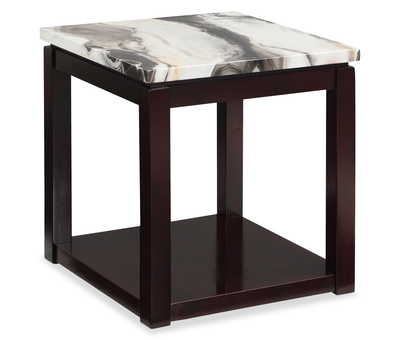 Sicily 22" Traditional End Table with Shelf -  Dark Brown Base with Cream Marble Look Top | Table de bout traditionnelle Sicily de 22 po avec tablette - Espresso foncé avec dessus en imitation de marbre