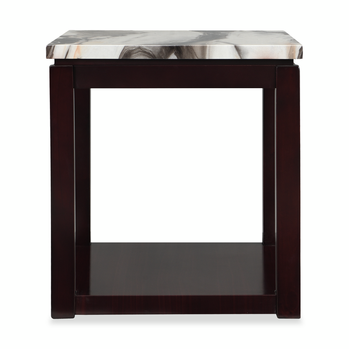 Table de bout traditionnelle Sicily de 22 po avec tablette - base brun foncé avec en imitation de marbre crème