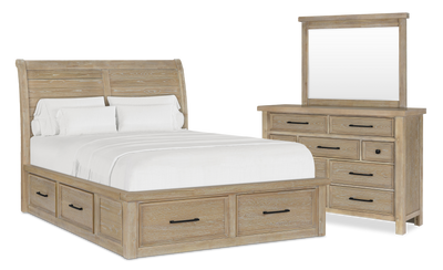 Sonoma 5pc Bedroom Set with Storage Bed, Dresser & Mirror, Light Brown - Queen Size | Ensemble de chambre à coucher Sonoma 5 pièces avec lit de rangement, commode et miroir, brun clair - format grand lit