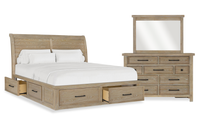 Ensemble de chambre à coucher Sonoma 5 pièces avec lit de rangement, commode et miroir, brun clair - format très grand lit