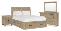  Ensemble de chambre à coucher Sonoma 6 pièces avec lit de rangement, commode, miroir et table de nuit, brun clair - format grand lit
