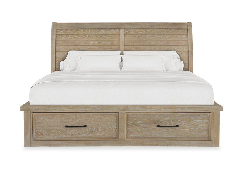 Ensemble de chambre à coucher Sonoma 6 pièces avec lit de rangement, commode, miroir et table de nuit, brun clair - format très grand lit
