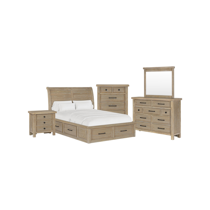 Lit plateforme de rangement Sonoma avec tête de lit et cadre de lit, brun clair - format grand lit