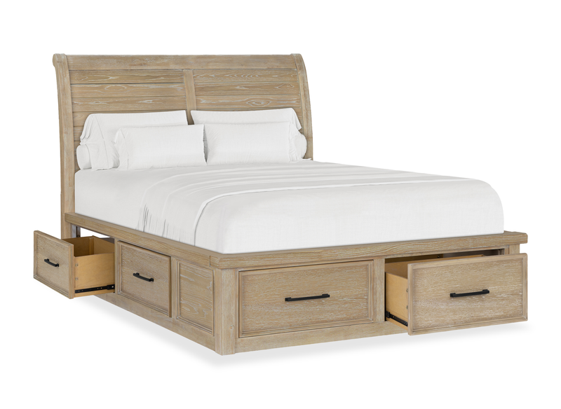 Ensemble de chambre à coucher Sonoma 5 pièces avec lit de rangement, commode et miroir, brun clair - format grand lit