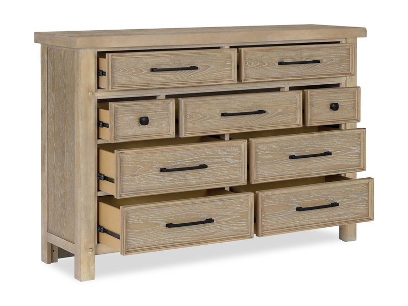 Commode Sonoma de 62 po (L) x 42 po (H) à 9 tiroirs pour la chambre à coucher - brun clair