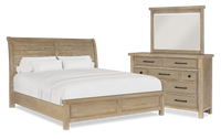 Ensemble de chambre à coucher Sonoma 5 pièces avec lit, commode et miroir, brun clair - format très grand lit