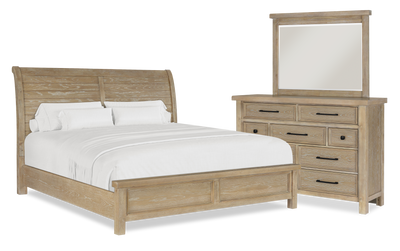 Sonoma 5pc Bedroom Set with Bed, Dresser & Mirror, Light Brown - King Size | Ensemble de chambre à coucher Sonoma 5 pièces avec lit, commode et miroir, brun clair - format très grand lit