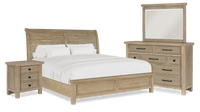 Ensemble de chambre à coucher Sonoma 6 pièces avec lit, commode, miroir et table de nuit, brun clair - format très grand lit