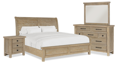 Sonoma 6pc Bedroom Set with Bed, Dresser, Mirror & Nightstand, Light Brown - King Size | Ensemble de chambre à coucher Sonoma 6 pièces avec lit, commode, miroir et table de nuit, brun clair - format très grand lit