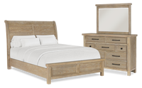 Ensemble de chambre à coucher Sonoma 5 pièces avec lit, commode et miroir, brun clair - format grand lit