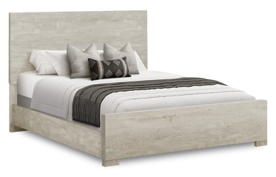 Soren Panel Bed with Headboard & Frame, Bleached Oak - Queen Size | Lit à panneaux Soren avec tête de lit et cadre de lit, chêne blanchi - format grand lit