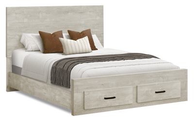 Soren Platform Storage Bed with Panel Headboard & Frame, Bleached Oak - Queen Size | Lit plateforme de rangement Soren avec tête de lit à panneau et cadre de lit, chêne blanchi - format grand lit