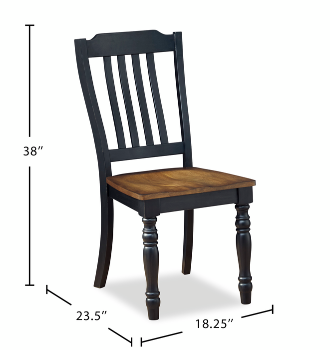 Chaise de salle à manger Stella en bois avec dossier à lattes - noire et brune