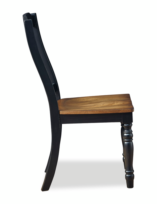 Chaise de salle à manger Stella en bois avec dossier à lattes - noire et brune
