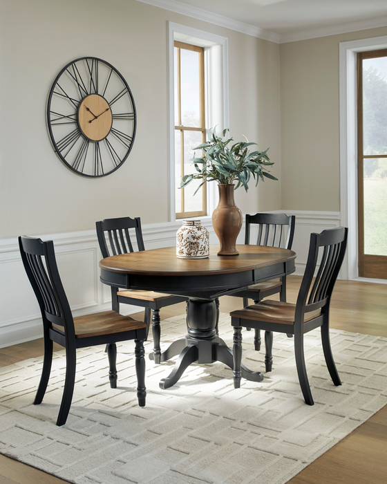 Ensemble de salle à manger Stella 5 pièces avec table ronde de 42 po à 57 po (L), rallonge papillon et 4 chaises - noir et brun