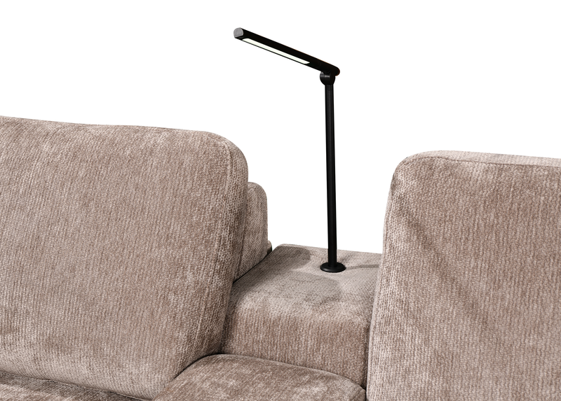 Sofa-lit sectionnel de gauche Sunset en tissu d’apparence lin avec ports USB - taupe