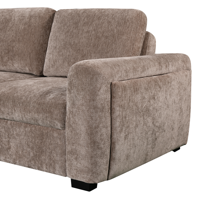 Sofa-lit sectionnel de gauche Sunset en tissu d’apparence lin avec ports USB - taupe