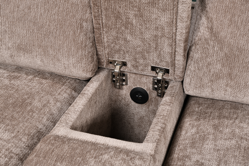 Sofa-lit sectionnel de gauche Sunset en tissu d’apparence lin avec ports USB - taupe