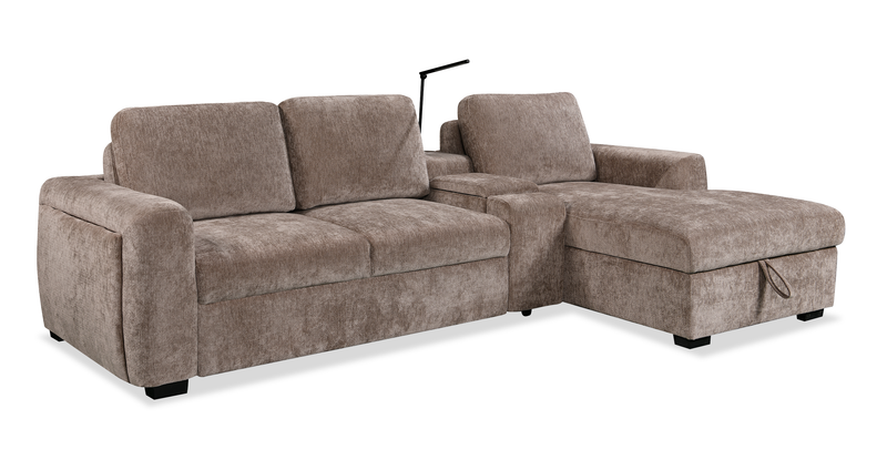 Sofa-lit sectionnel de droite Sunset en tissu d’apparence lin avec ports USB - taupe